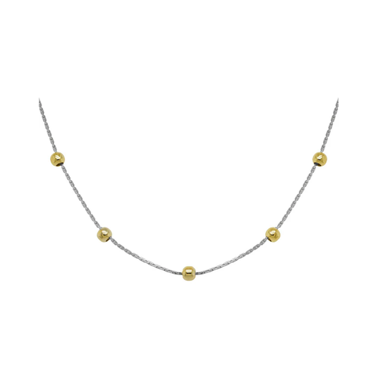 Two Toned Cable Chain With Bead Station Necklace