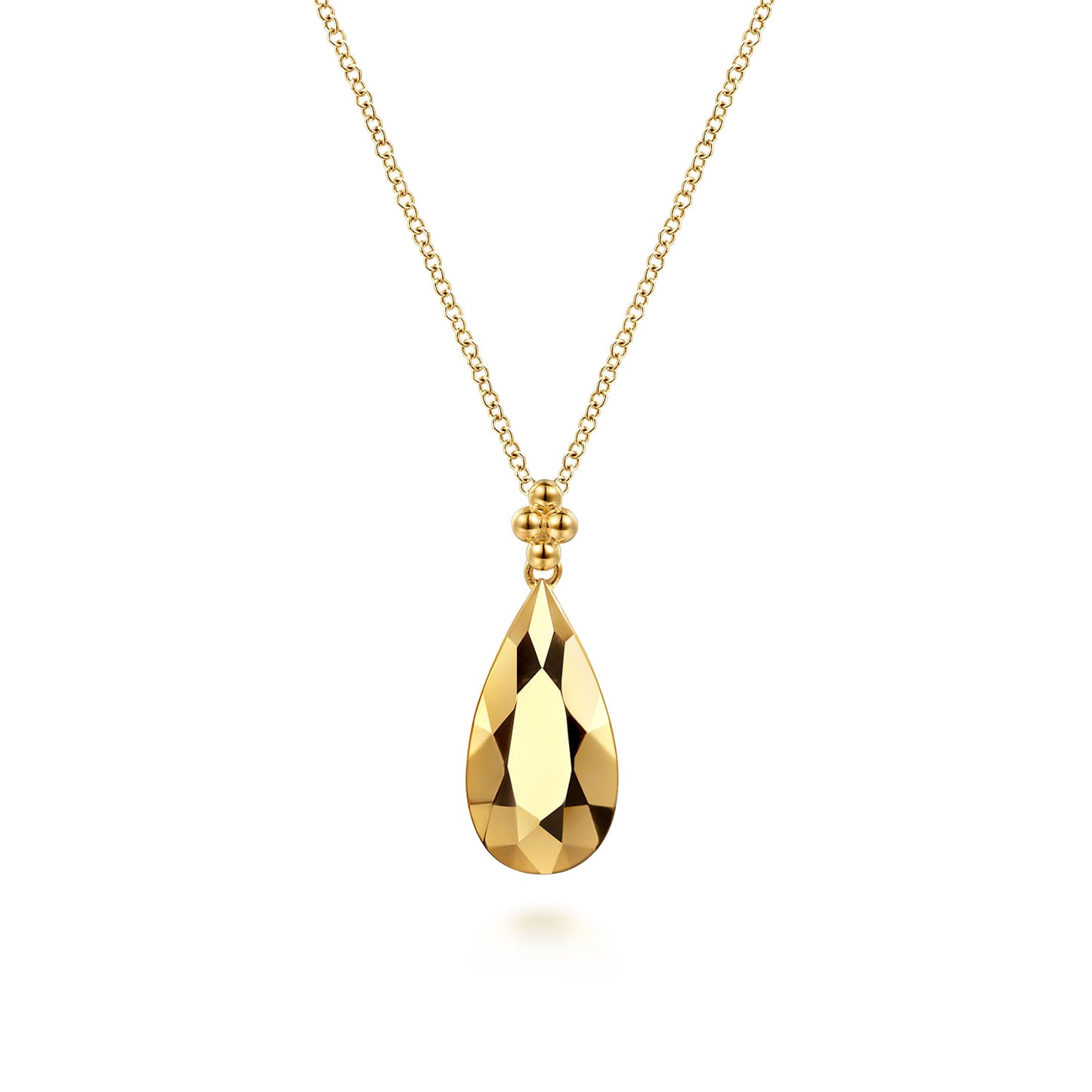 14K Yellow Gold Bujukan And Teardrop Texture Pendant Necklace