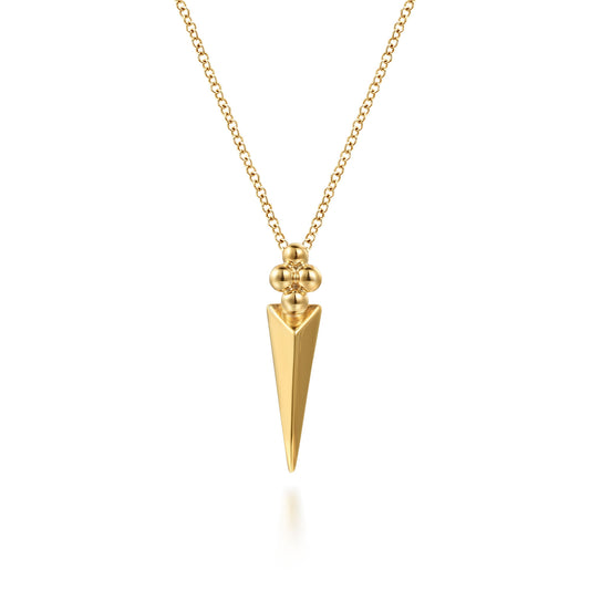 14K Yellow Gold Bujukan Clover And Triangle Pyramid Pendant Necklace
