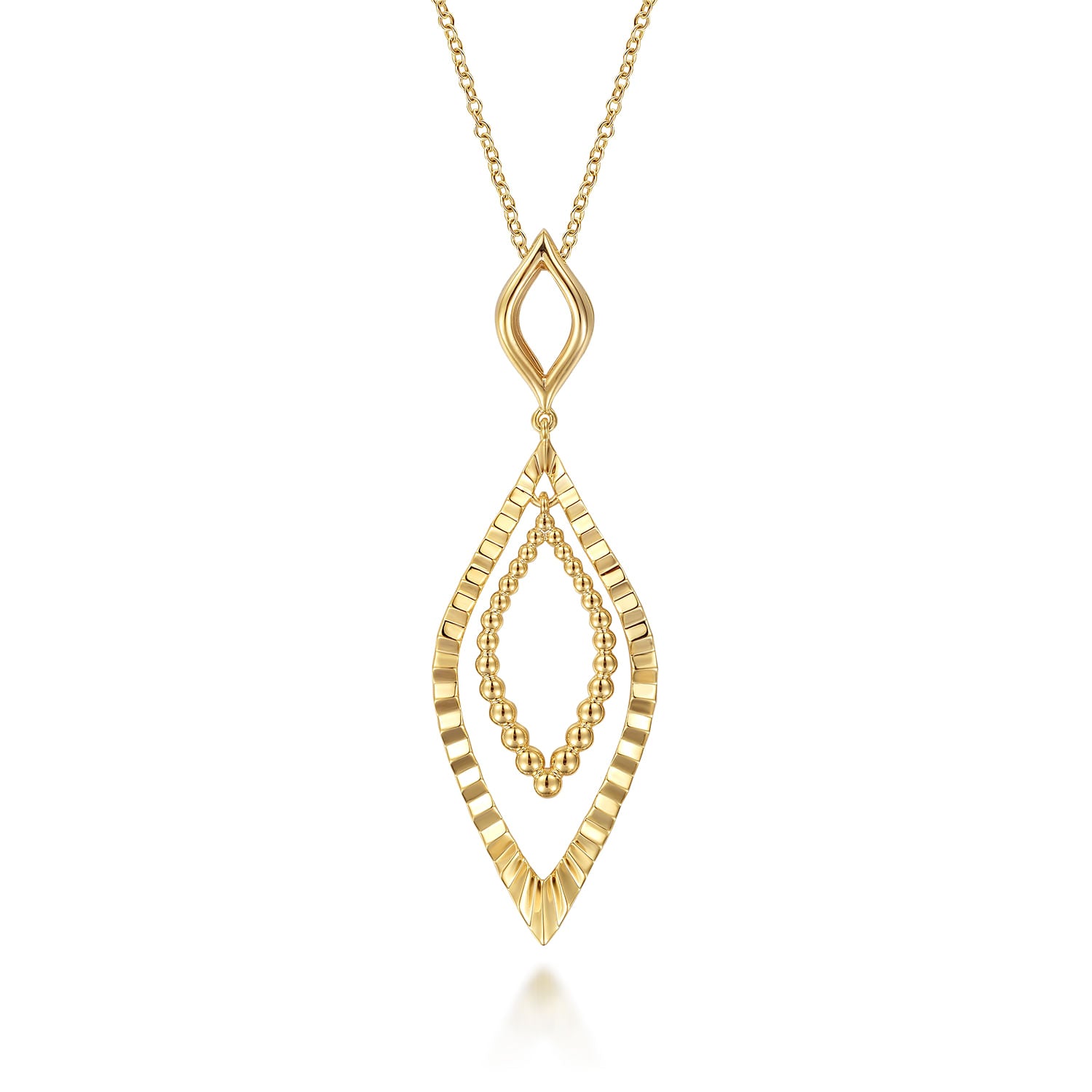 14K Yellow Gold Bujukan & Diamond Cut Texture Marquise Drop Necklace