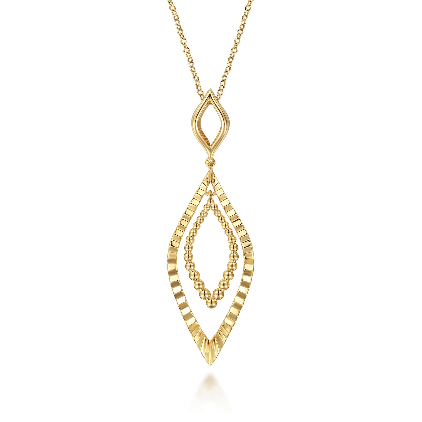 14K Yellow Gold Bujukan & Diamond Cut Texture Marquise Drop Necklace