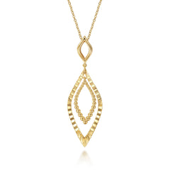 14K Yellow Gold Bujukan & Diamond Cut Texture Marquise Drop Necklace