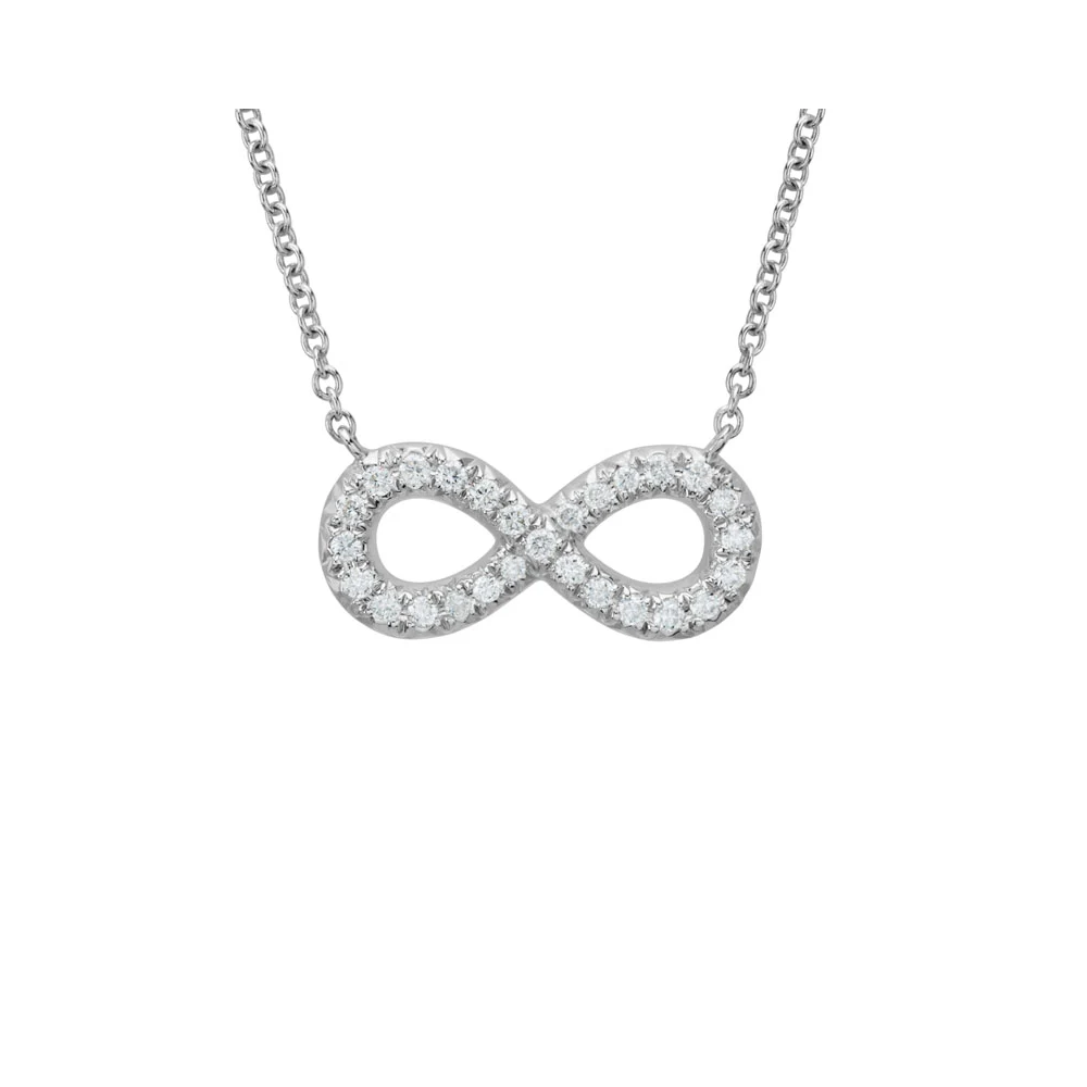 14K White Gold Diamond Infinity Stationary Pendant On Chain