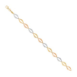 14K Tri Color Diamond Cut Open Diamond Shaped Link Bracelet