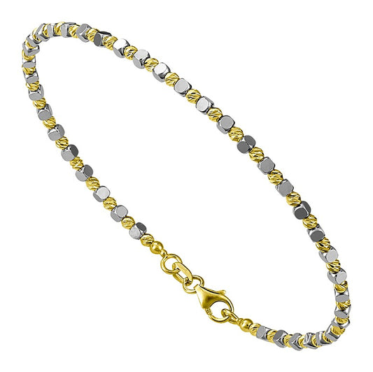 14K Two Toned 2mm Diamond Cut Bead Cuff Bracelet