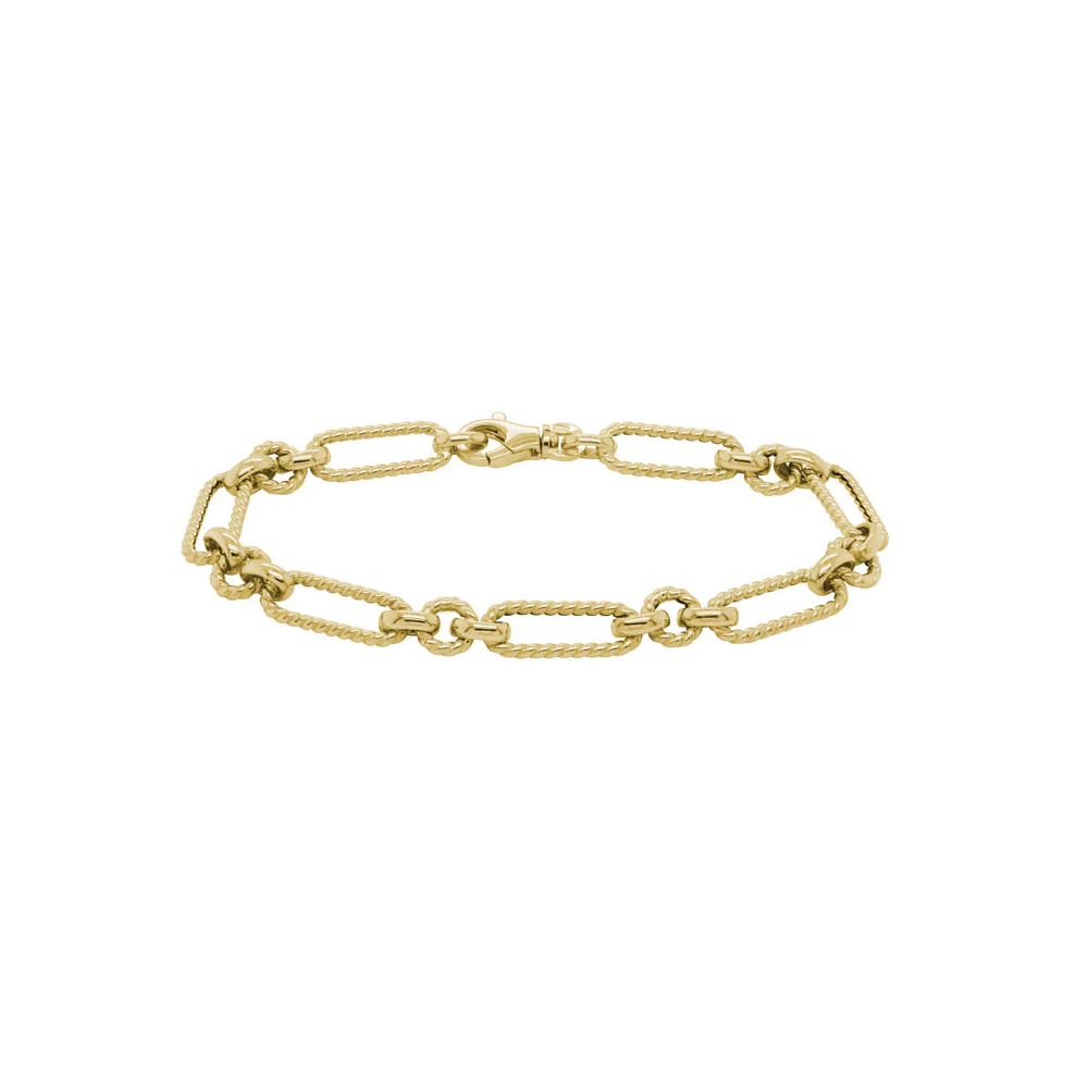 14K 7" Twist Link with 3 Round Link Bracelet