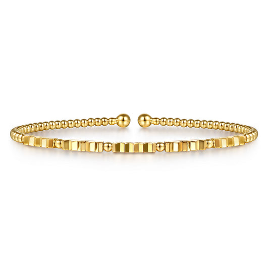 14K Yellow Gold Bujukan Bead Diamond Cut Texture Split Bangle Bracelet