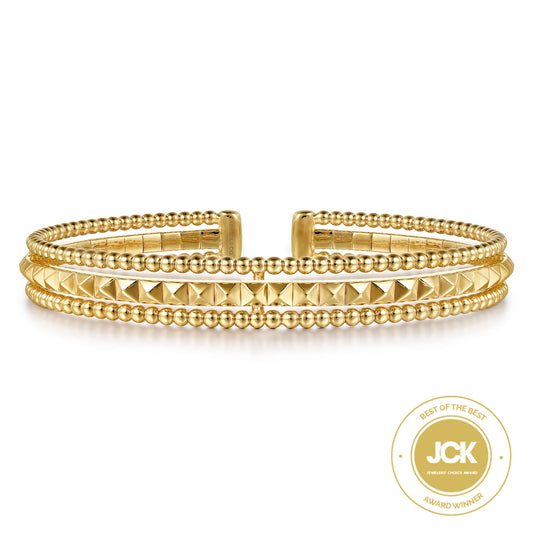 14K Yellow Gold Bujukan Pyramid Link Bangle Bracelet