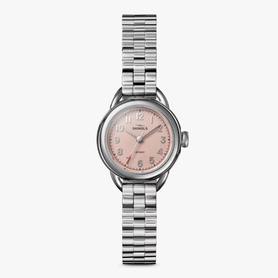 Shinola 25mm Runabout Watch With Peachy Blush Dial & Silver Bracelet