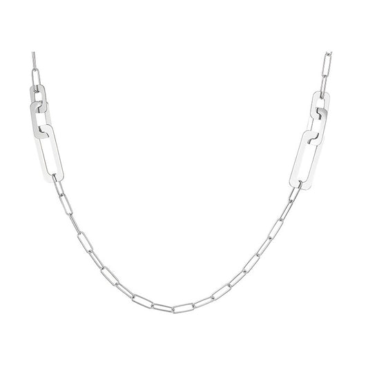 Sterling Silver Paperclip Station Section Necklace