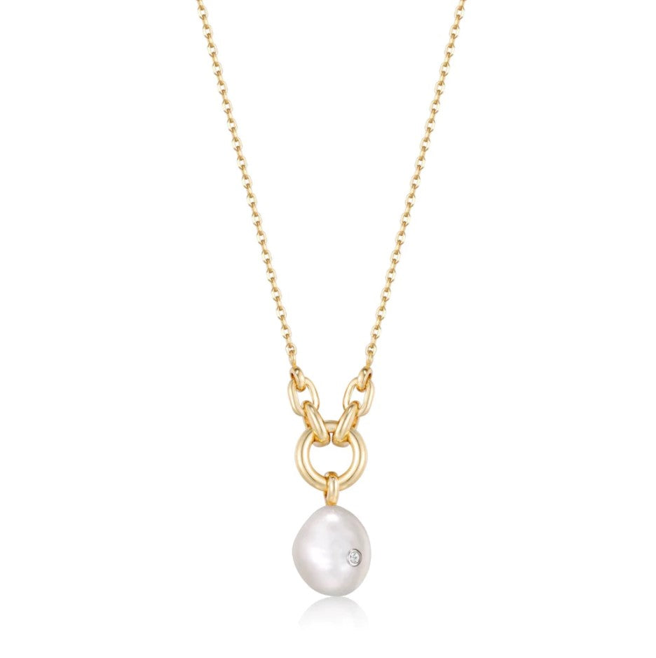 Sterling Silver- Gold Tone Pearl Sparkle Pendant Necklace - Ania Haie