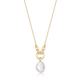 Sterling Silver- Gold Tone Pearl Sparkle Pendant Necklace - Ania Haie