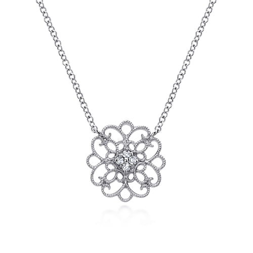 Round Filigree White Sapphire Necklace