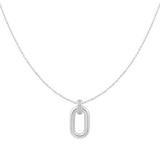 Silver Oval Hoop Pendant Necklace
