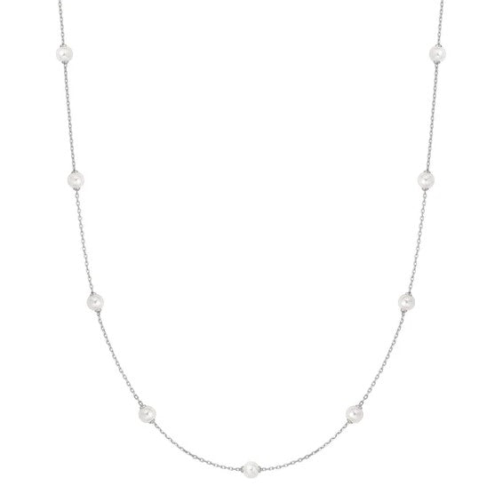 Silver Shell Pearl Station Chain Necklace