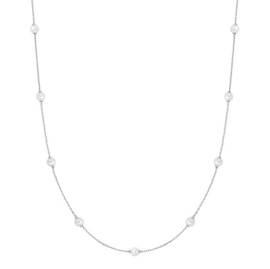 Silver Shell Pearl Station Chain Necklace