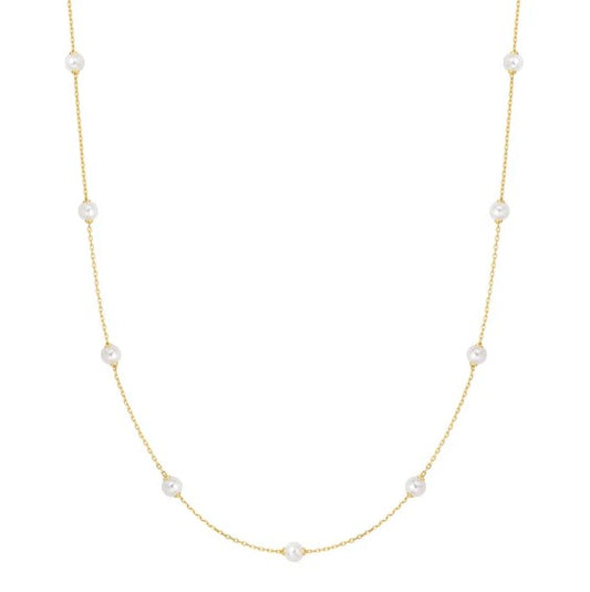 Gold Tone Shell Pearl Station Chain Necklace