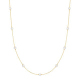 Gold Tone Shell Pearl Station Chain Necklace