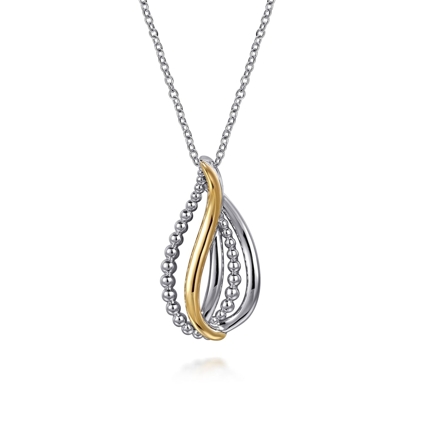 Sterling Silver & 14K Multi Row Teardrop Bujukan Pendant Necklace