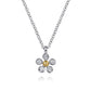 Sterling Silver & 14K Yellow Gold Diamond Flower Pendant Necklace