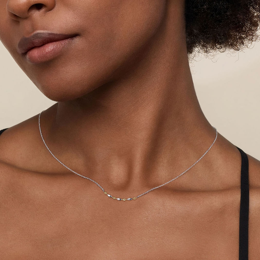 Sterling Silver & 14k Yellow Gold Bujukan Two Tone Bar Necklace