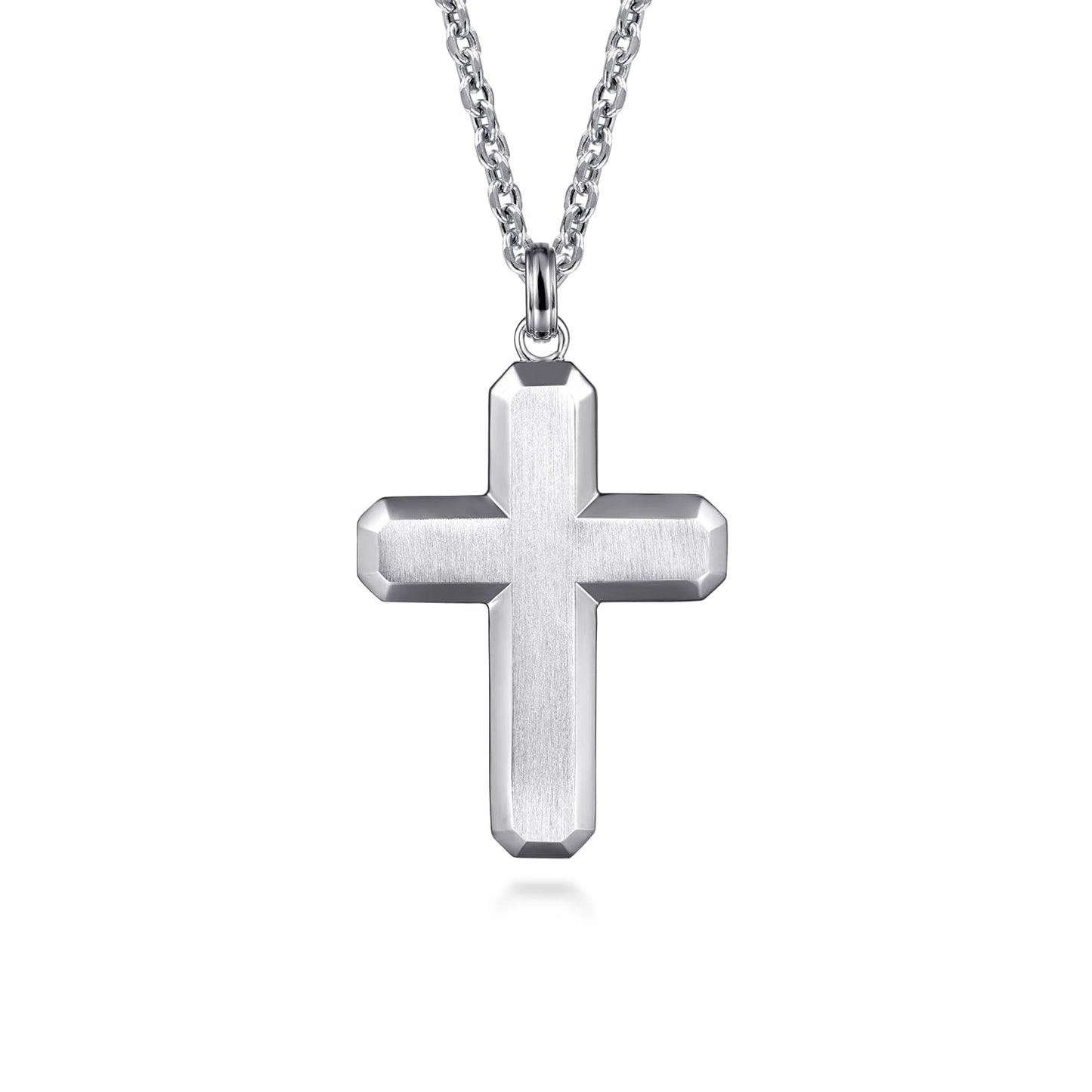 Sterling Silver Geometric Cross Pendant Necklace 22-Inch
