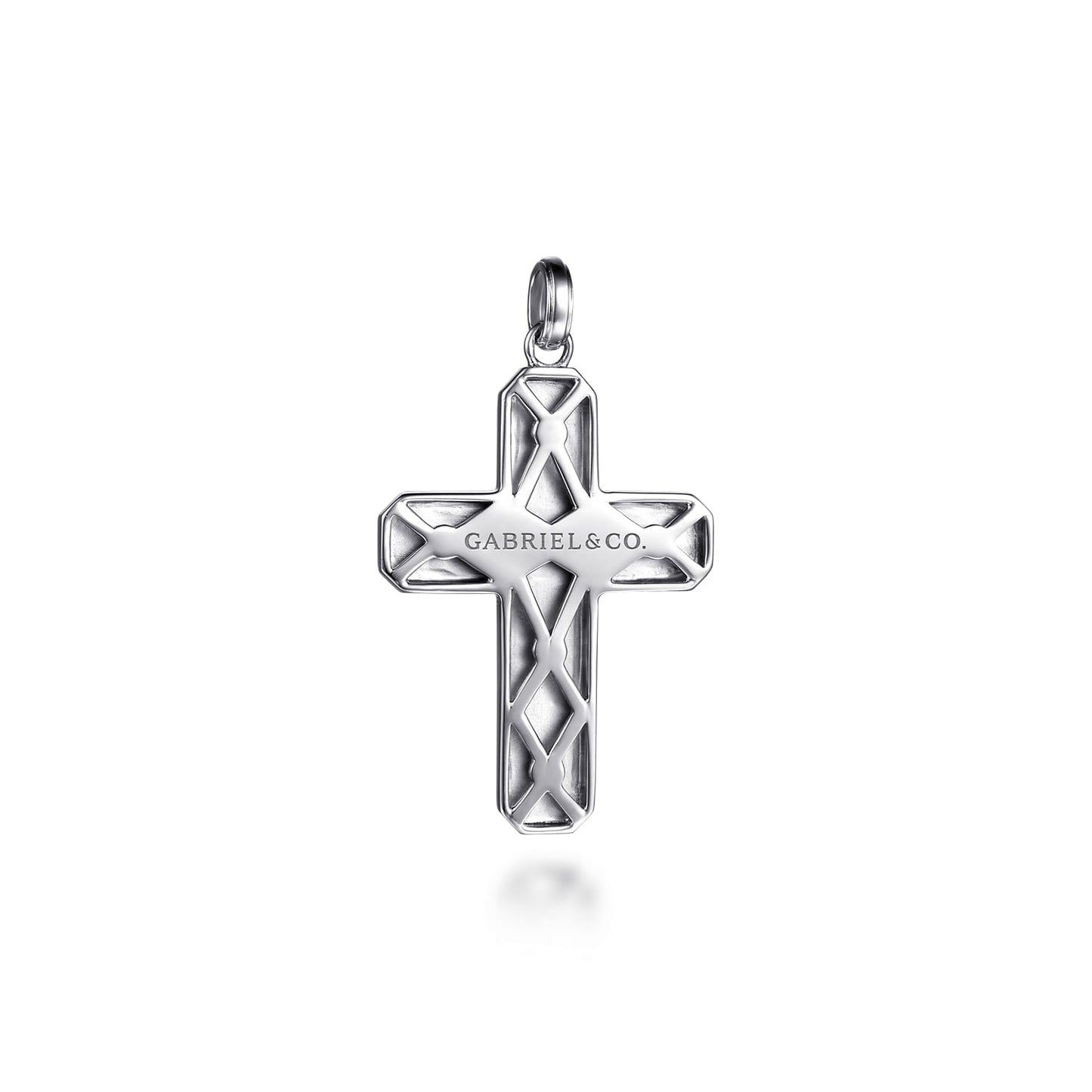 Sterling Silver Geometric Cross Pendant Necklace 22-Inch