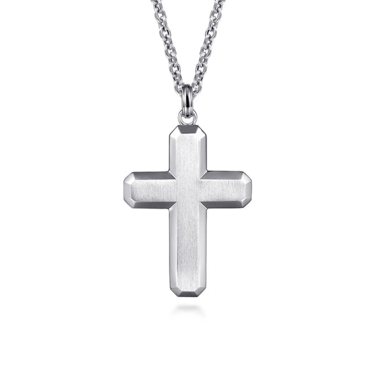 Sterling Silver Geometric Cross Pendant Necklace 22-Inch