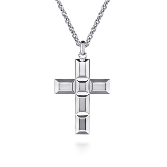 Sterling Silver Geometric Cross Pendant Necklace 22-Inch
