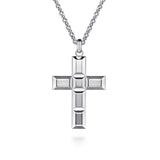 Sterling Silver Geometric Cross Pendant Necklace 22-Inch