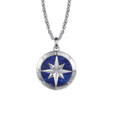 Sterling Silver Diamond & Lapis Compass Pendant Necklace