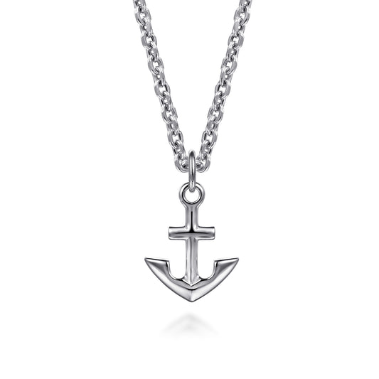 Sterling Silver Anchor Pendant Necklace 22-Inch