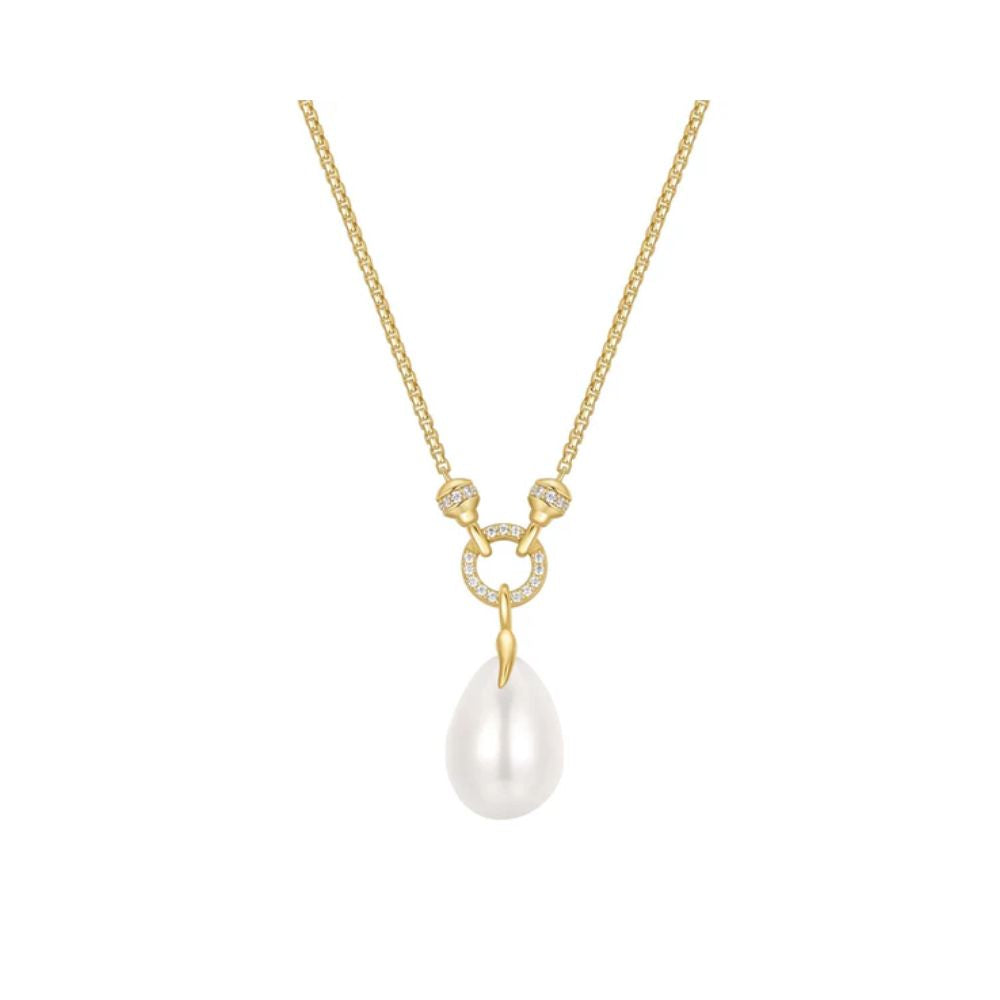 Linked Shell Pearl Drop Pendant Necklace