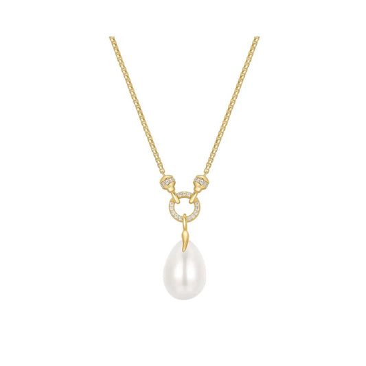 Linked Shell Pearl Drop Pendant Necklace