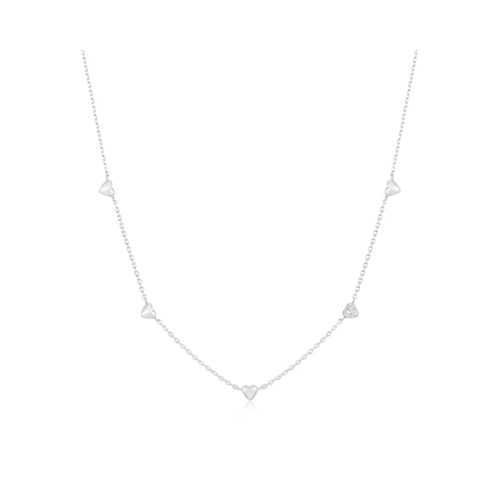Pave Puffed Heart Station Necklace