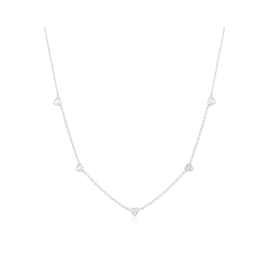 Pave Puffed Heart Station Necklace