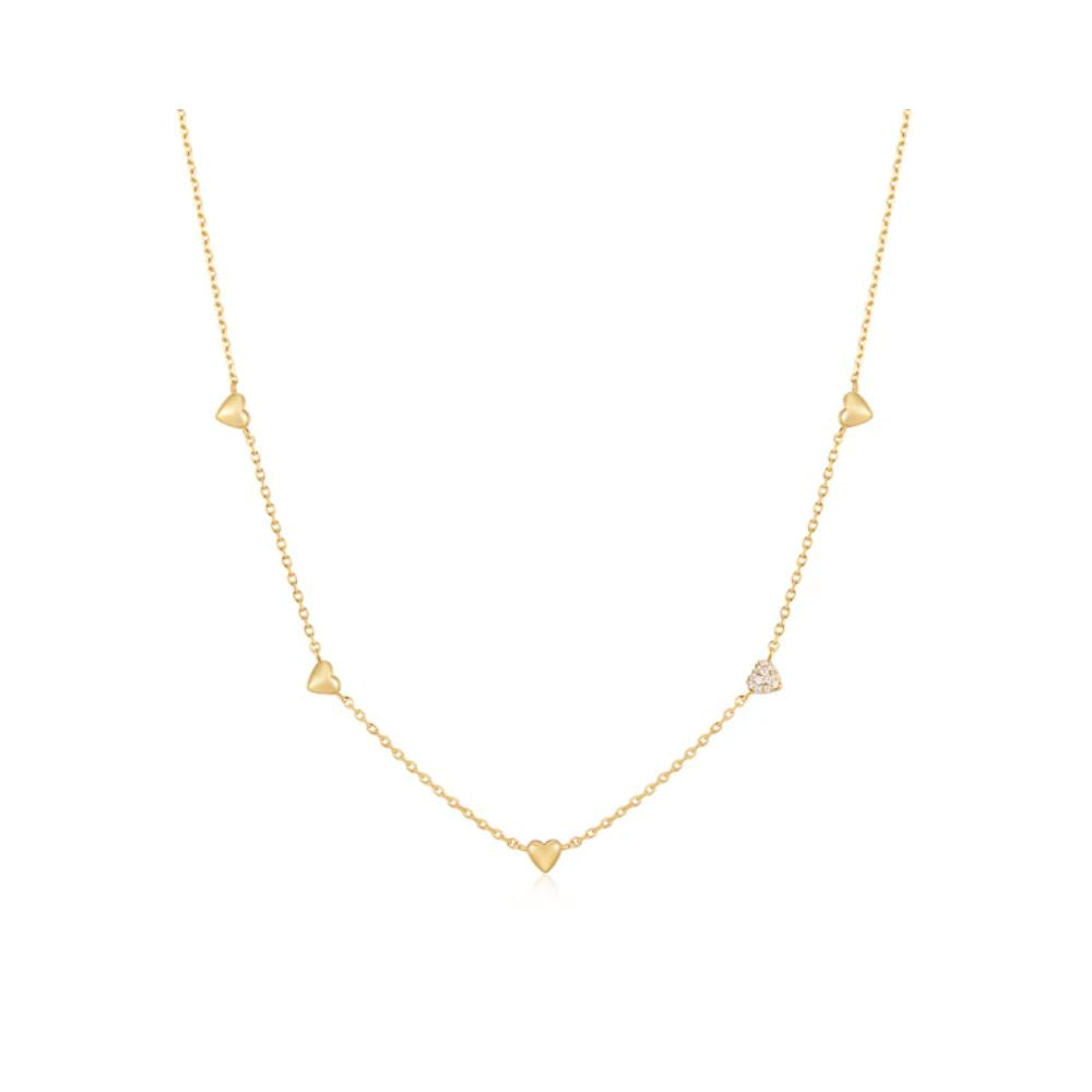 Pave Puffed Heart Station Necklace
