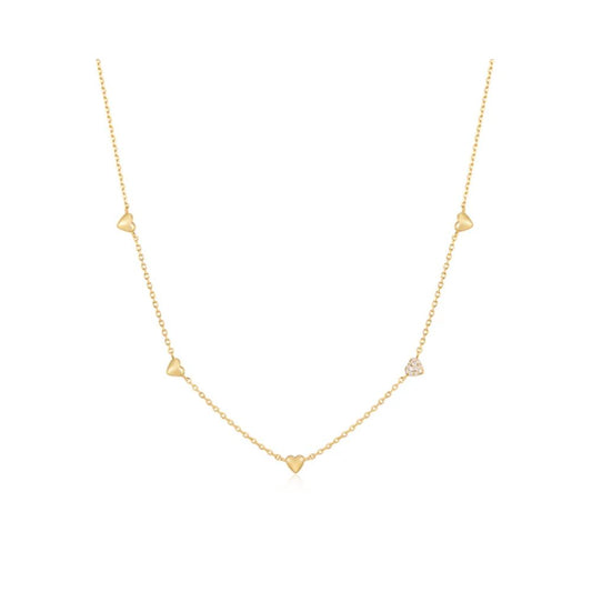 Pave Puffed Heart Station Necklace