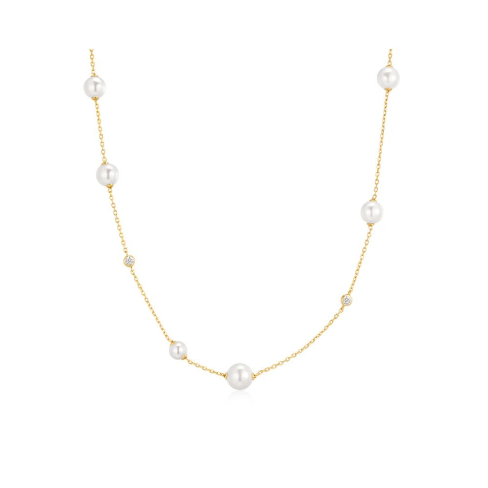 Asymmetric Shell Pearl Station Necklace