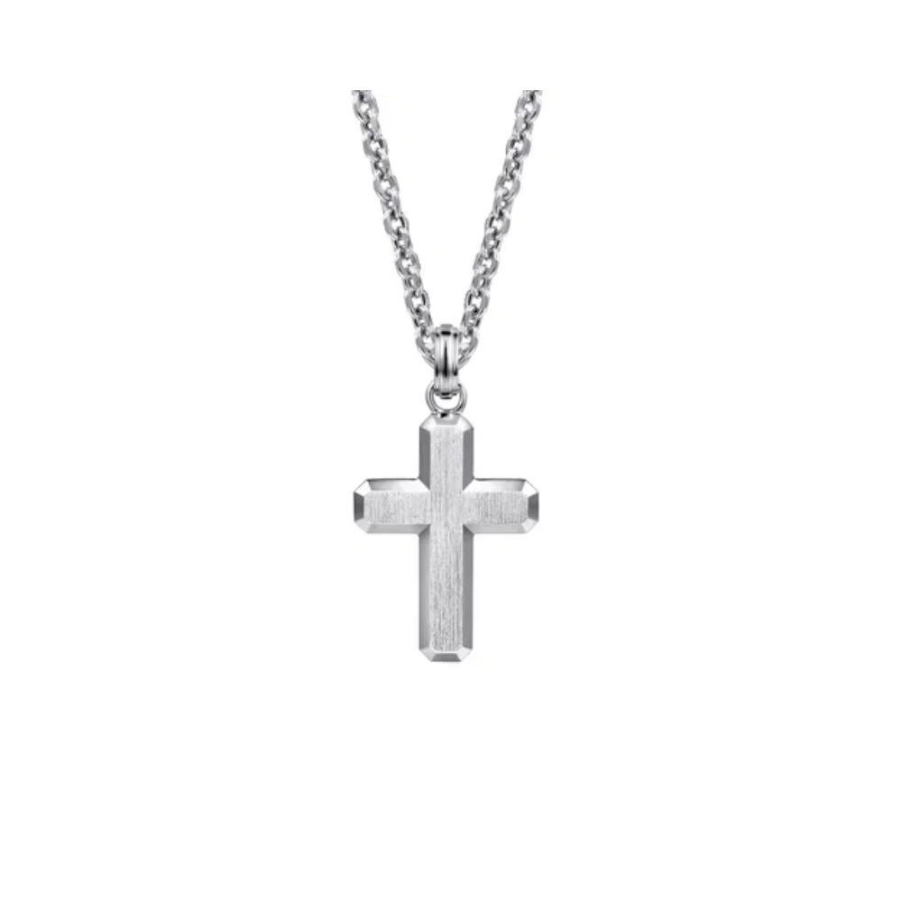 Sterling Silver Brushed Cross Pendant Necklace