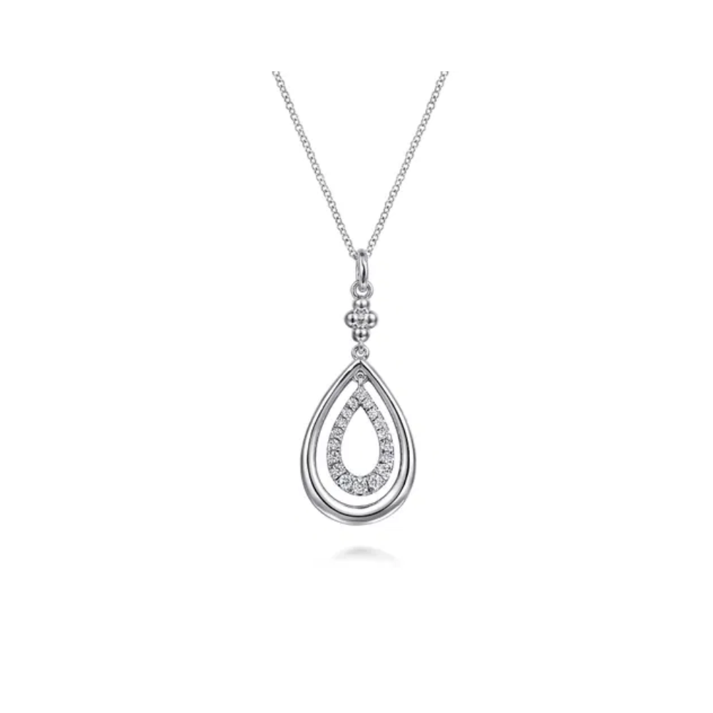 925 Sterling Silver White Sapphire Teardrop Pendant Necklace-Bujukan