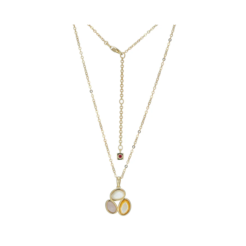 Rose Quartz, White Mop, And Yellow Mop Pendant Necklace