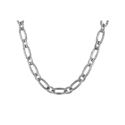 Sterling Silver 18" Oval & Hammered Circle Link Necklace