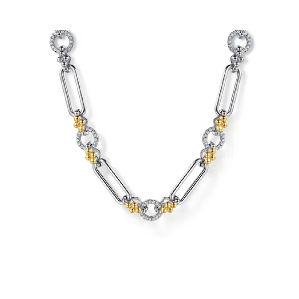 Sterling Silver & 14K White Sapphire Link & Bujukan Clover Necklace
