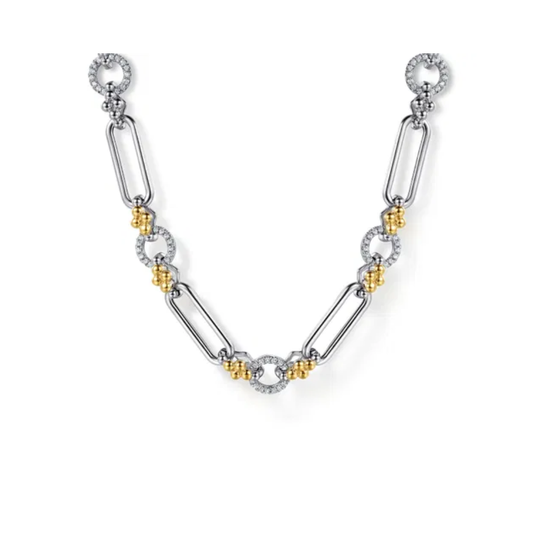 Sterling Silver & 14K White Sapphire Link & Bujukan Clover Necklace