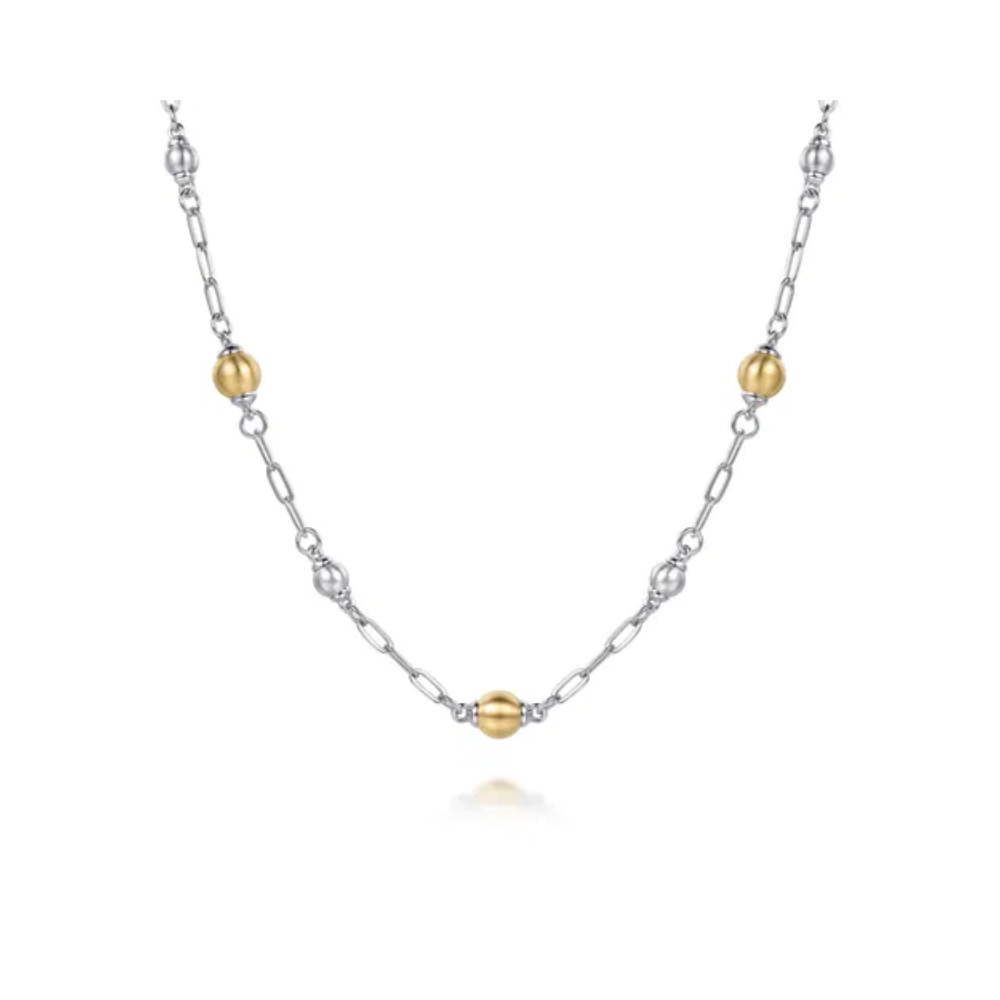 Sterling Silver & 14K Bujukan Bead Station Necklace