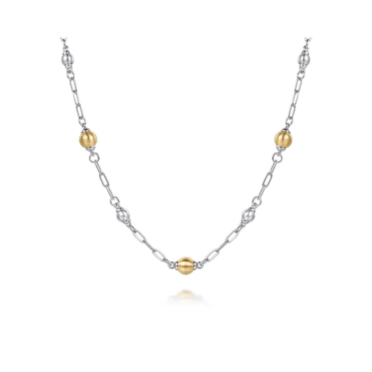 Sterling Silver & 14K Bujukan Bead Station Necklace