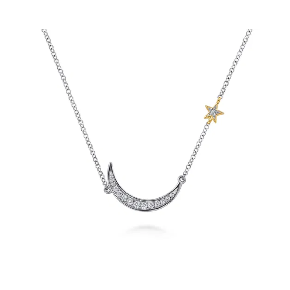 Sterling Silver & 14K Diamond Moon & Star Pendant Necklace