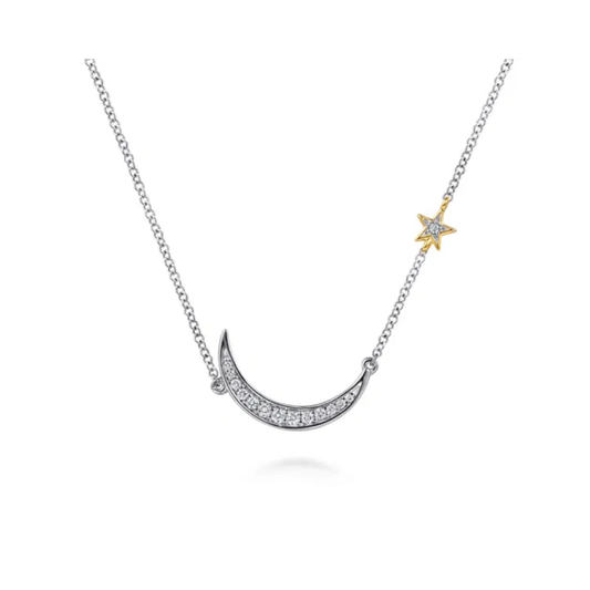 Sterling Silver & 14K Diamond Moon & Star Pendant Necklace
