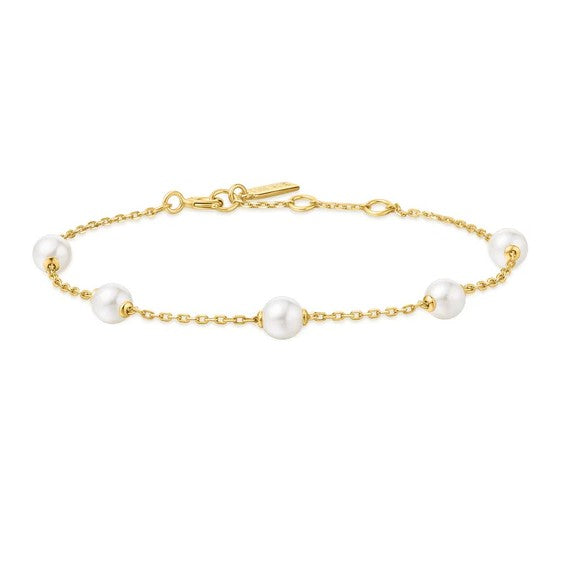 Gold Tone Pearl Station Bracelet